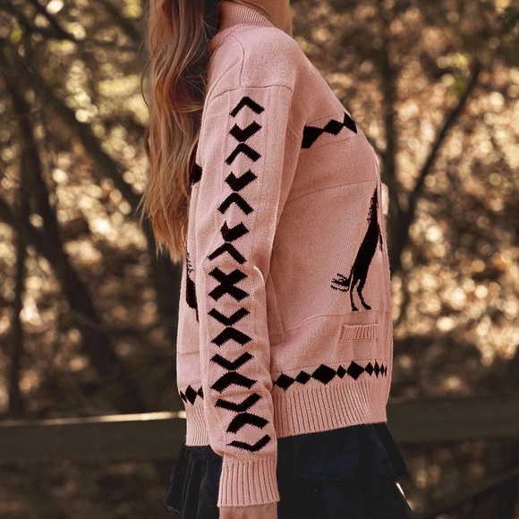 Cozy Western Horse Print Zip up Loose Fit Cardigan - Picture 3 of 5